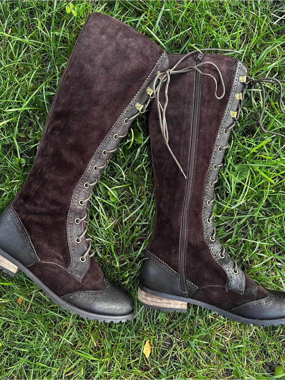 Shellys London Dark Brown Lace-Up Suede Knee Boots